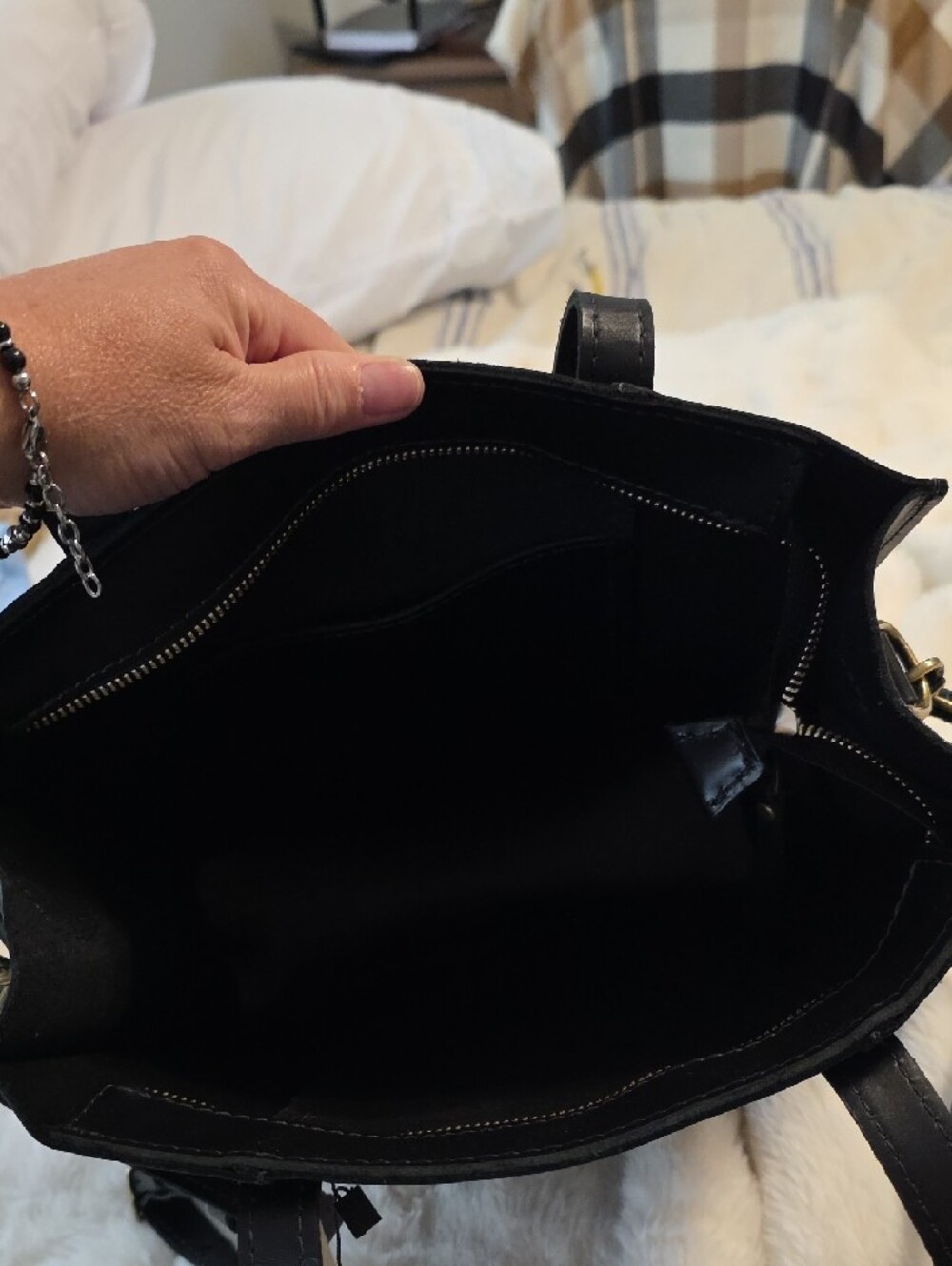 NWT Portland Leather Black Smooth Tote with Top Handles and Strap - Picture 8 of 11